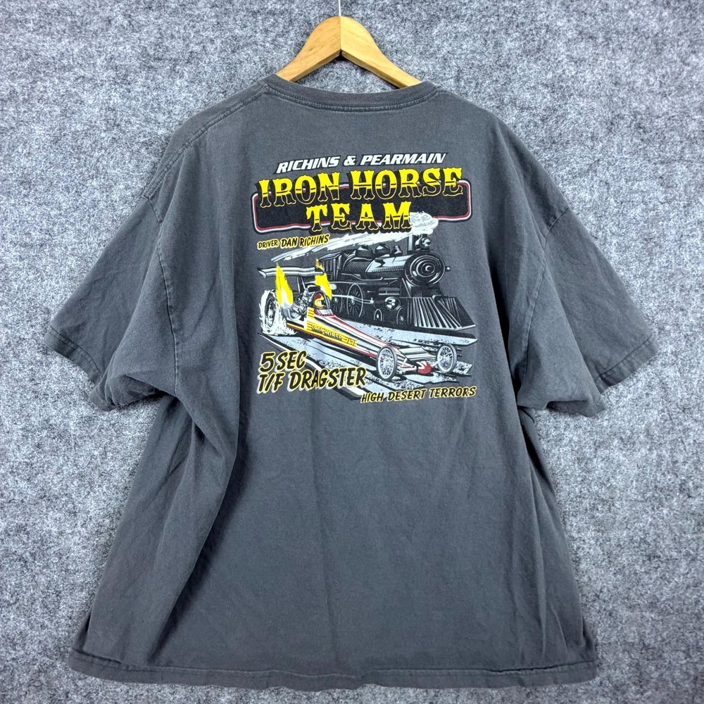 Vintage T-Shirt Mens XL Gray Iron Horse Jet Dragster Dan Richins Graphic Racing